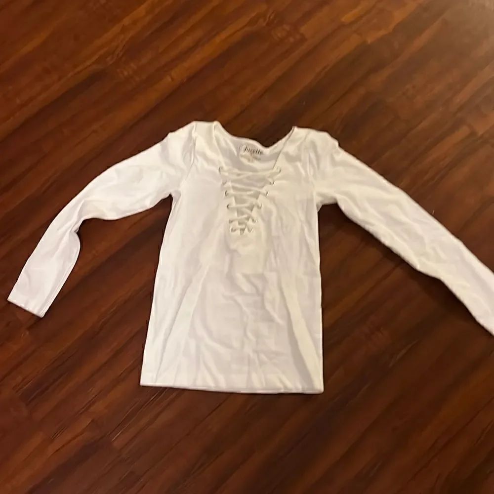 White Long Sleeve Suzette Collection Shirt - Open Tie Front - ONE SIZE